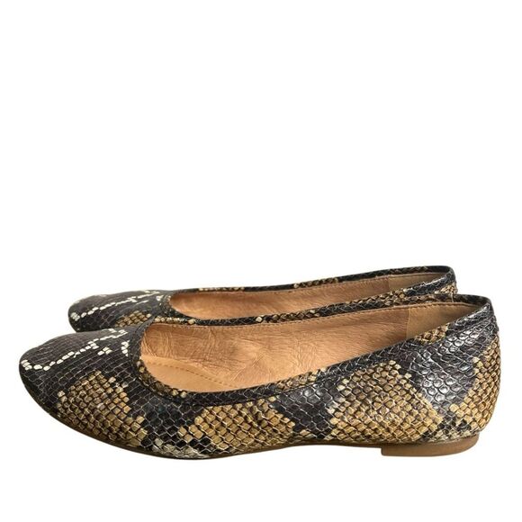 Madewell Cory Snake Embossed Flats Womens 8M Brown Tan Leather Ballet Shoes - Picture 4 of 8